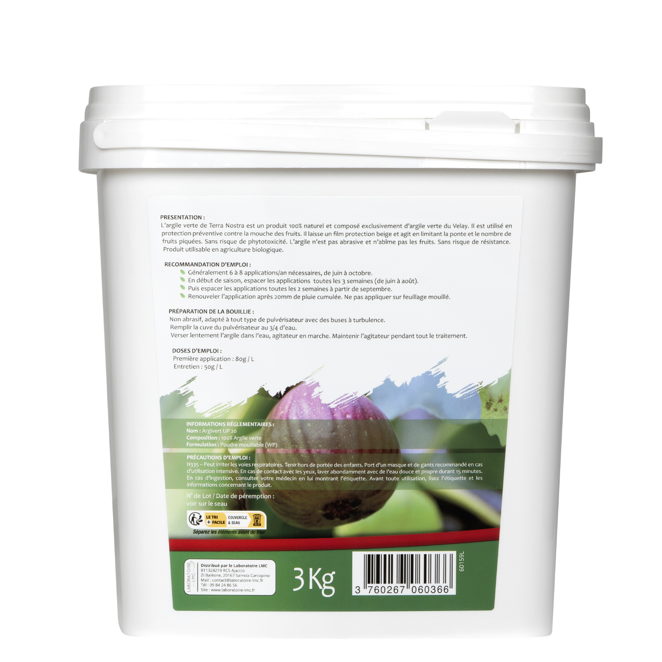 Argile Verte Mouches des Fruits Seau 3KG Fabriquée en France Terra Nostra - Terra nostra shop