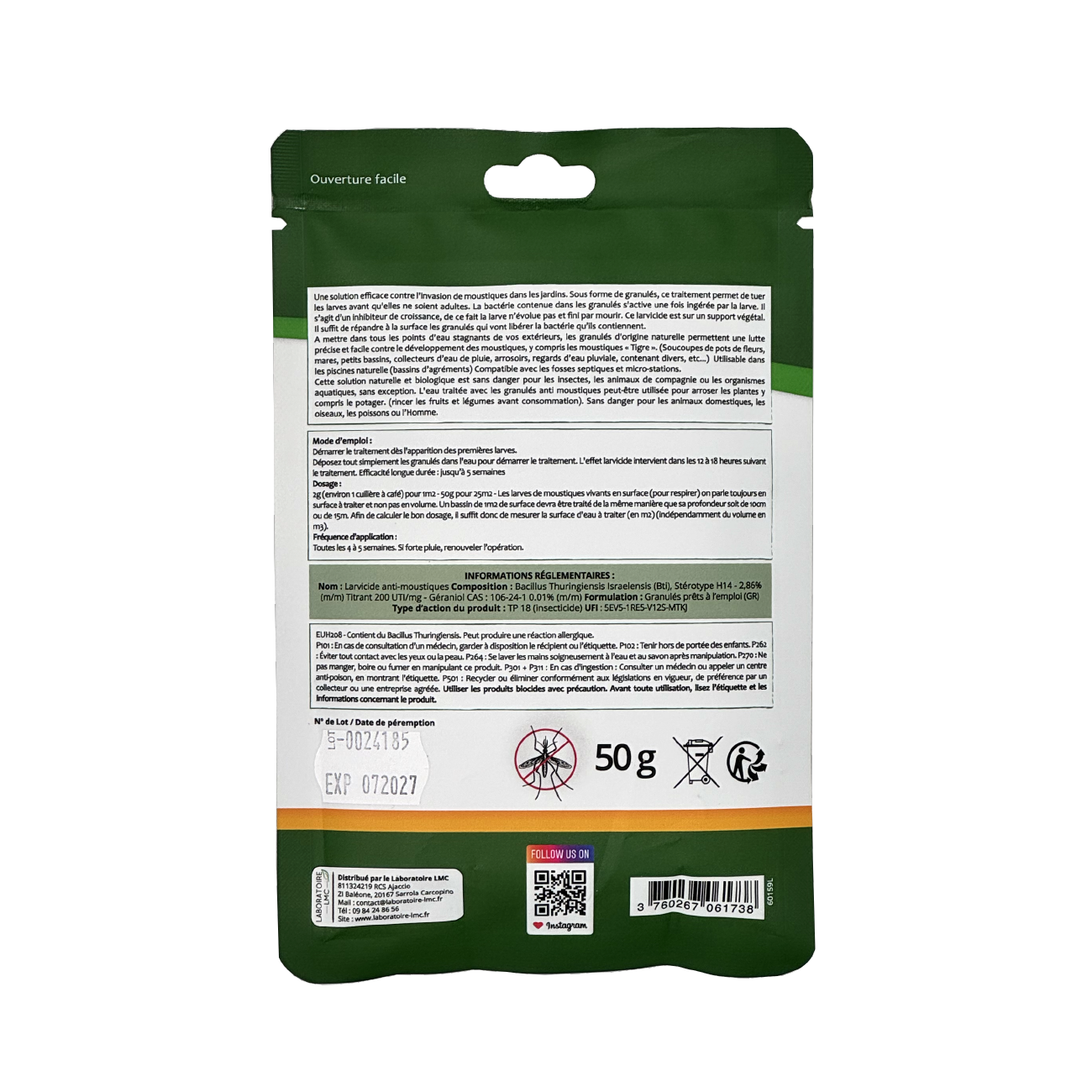 Anti Moustiques Larvicides Sachet ou Pot Fabriqué en France Terra Nostra