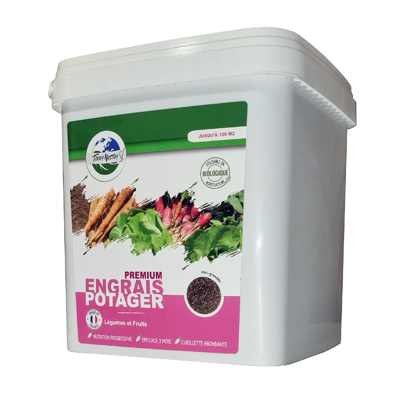 Engrais Premium Potager Boite ou Seau Mini Granulés Fabriqué en France Terra Nostra