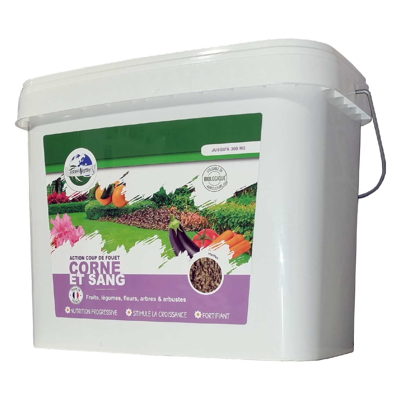 Engrais Corne et Sang Boite ou Seau Miettes Coup de fouet Fabriqué en France Terra Nostra