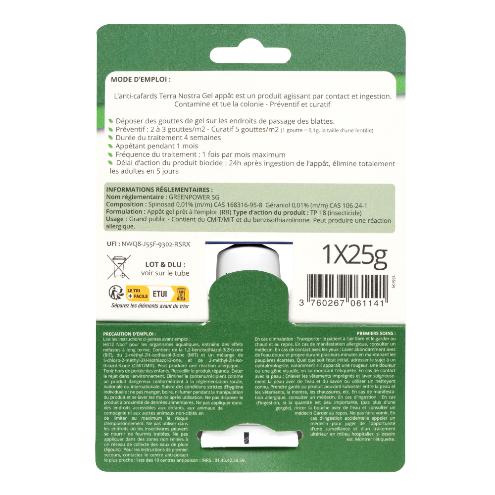 Anti cafards Tube 25g Prêt à l'emploi Fabriqué en France Terra Nostra - Terra nostra shop