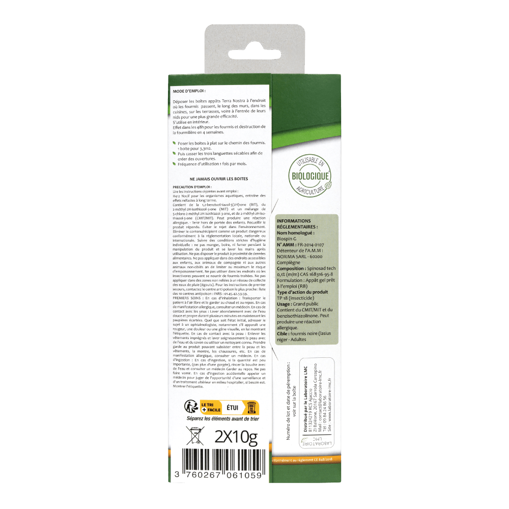 Anti Fourmis Naturel Gel Appat en Boite 2x10g - Terra Nostra - insecticides a base de produits naturels