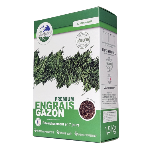 Engrais Premium Gazon Boite ou Seau Mini Granulés Fabriqué en France Terra Nostra