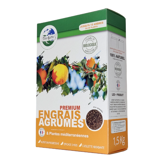 Engrais Premium Agrumes & Plantes Méditerranéennes Boite de 1,5 Kg Mini Granulés Fabriqué en France Terra Nostra