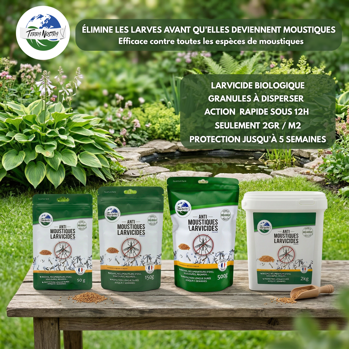 Anti Moustiques Larvicides Sachet ou Seau Fabriqué en France Terra Nostra
