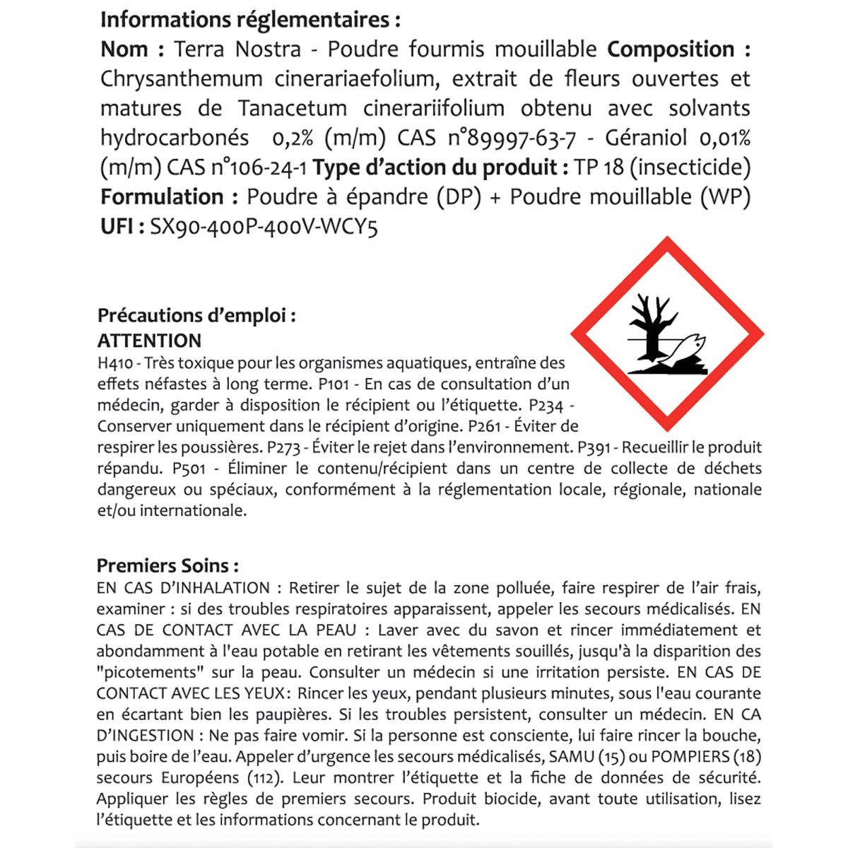 Anti - Fourmis - Choc Poudrage & Arrosage - Prêt à l'emploi - Poudreuse 250 gr - Terra Nostra - insecticides a base de produits naturels