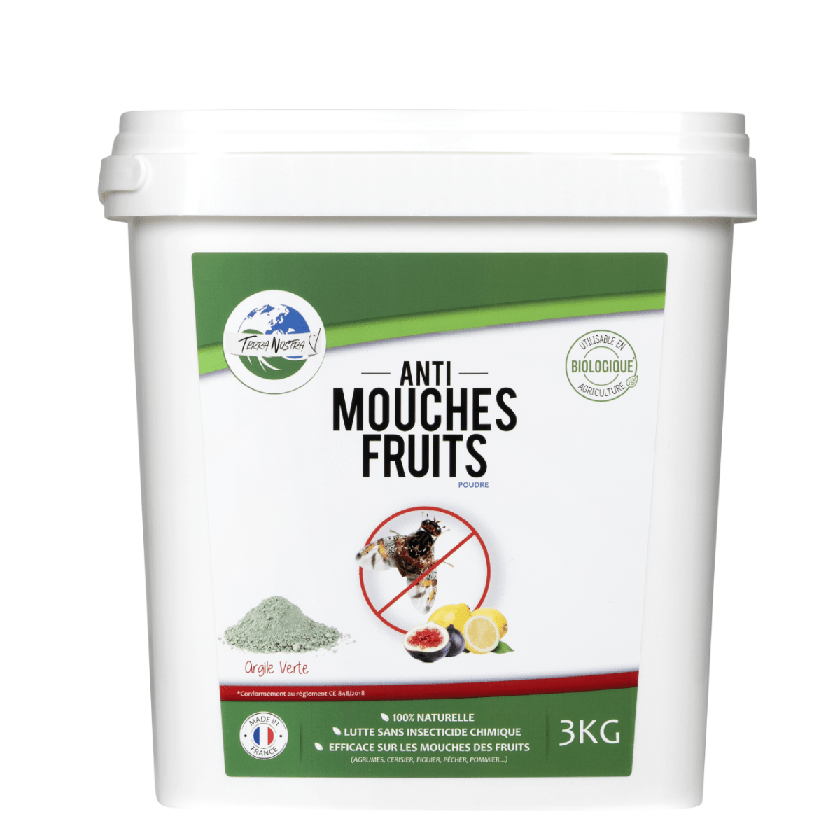 Argile Verte Mouches des Fruits Seau 3KG - Terra Nostra - insecticides a base de produits naturels