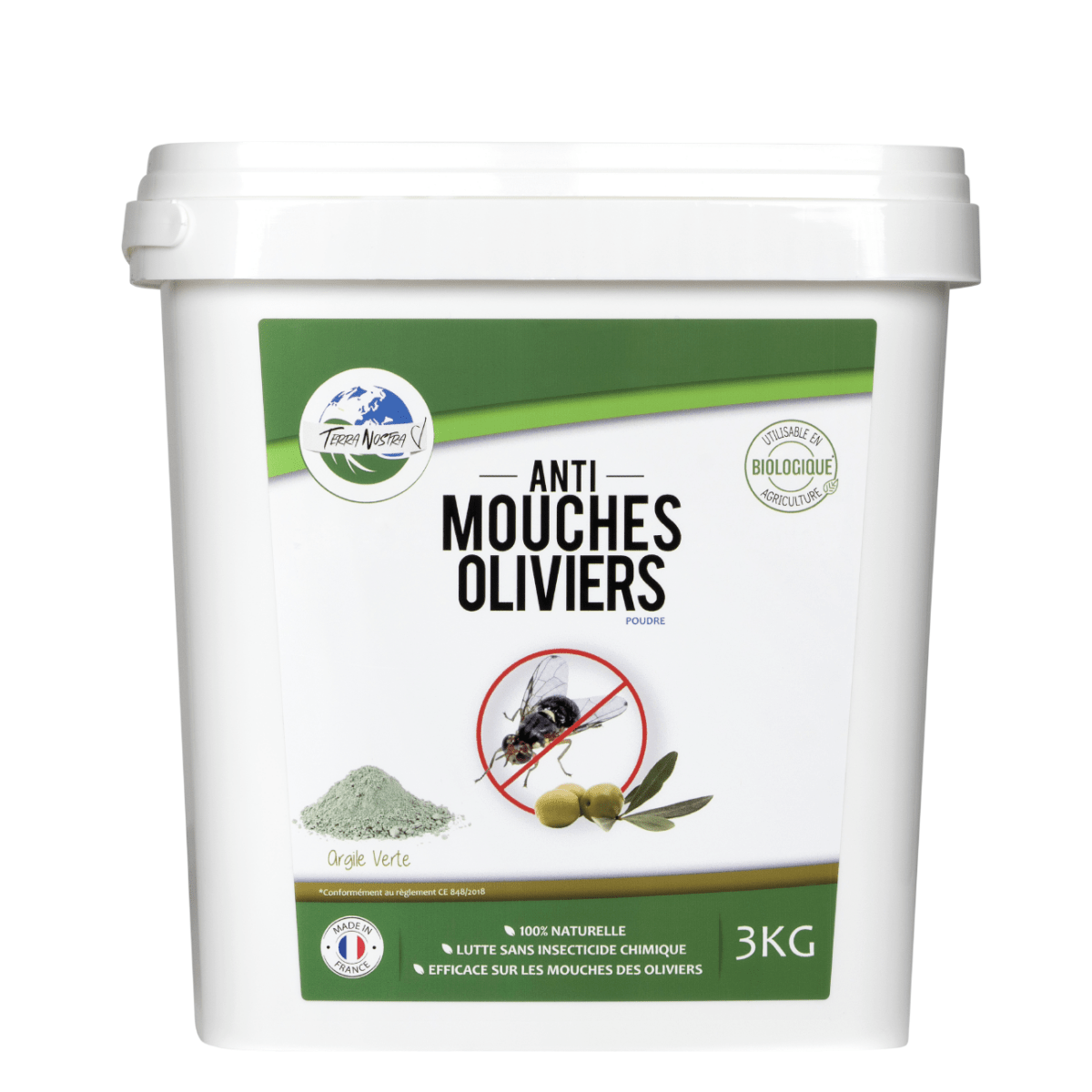 Argile Verte Mouches des Oliviers Seau 3KG - Terra Nostra - insecticides a base de produits naturels