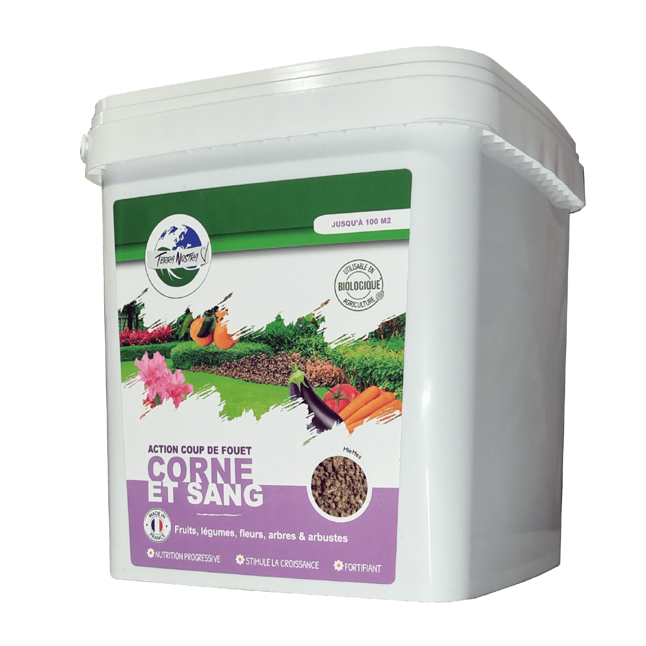 Engrais Corne et Sang Boite ou Seau Miettes Coup de fouet - Terra Nostra - insecticides a base de produits naturels