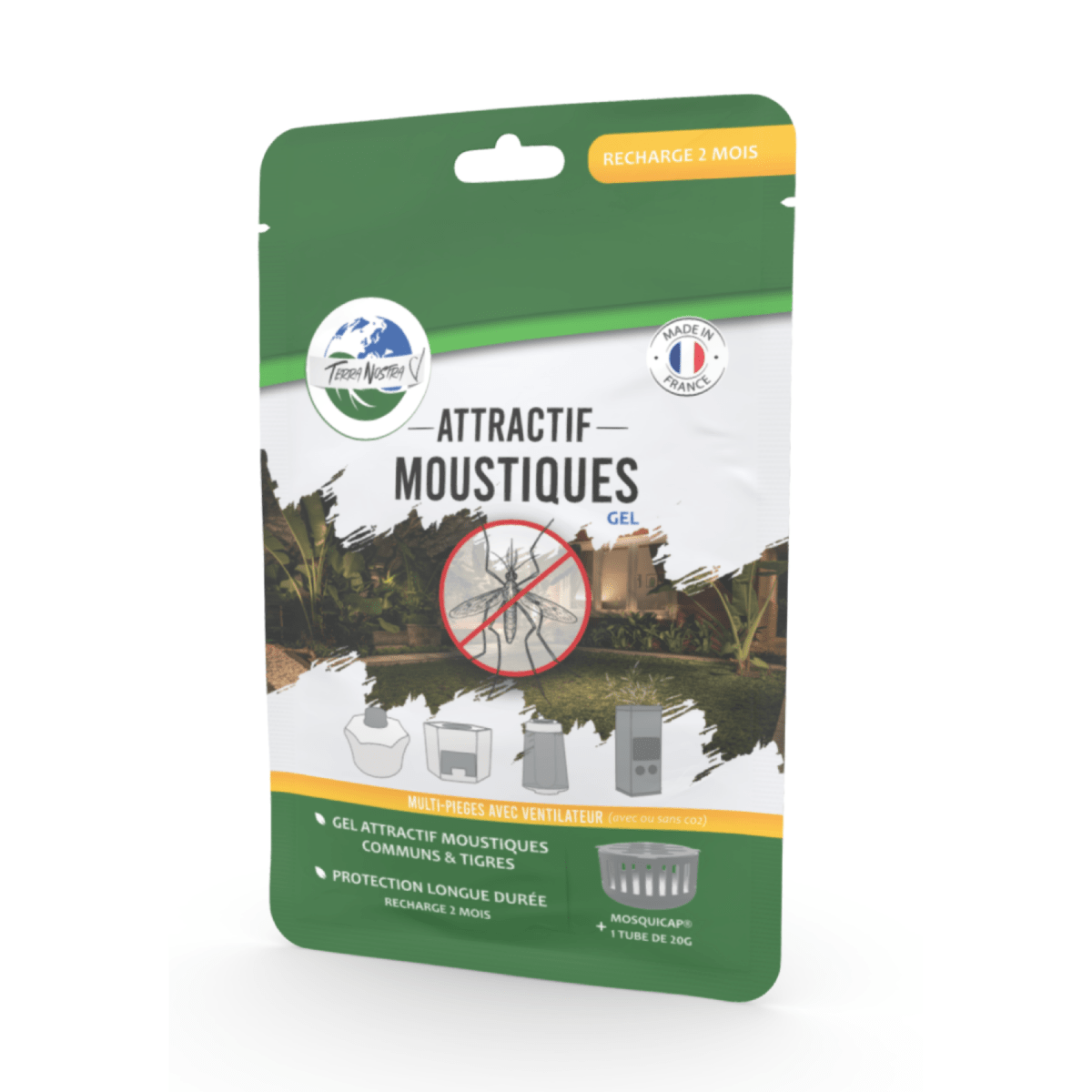 Gel Attractif Moustiques Tigres & Communs Multi - Pièges - 20g pour 2 Mois + Mosquicap - Terra Nostra - insecticides a base de produits naturels